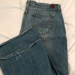 Distressed AE bootcut jeans
